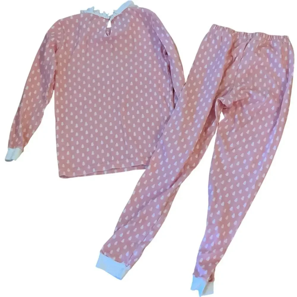 James & Lottie Girls‎ Pink Pajamas Christmas Trees Pima Cotton size 10